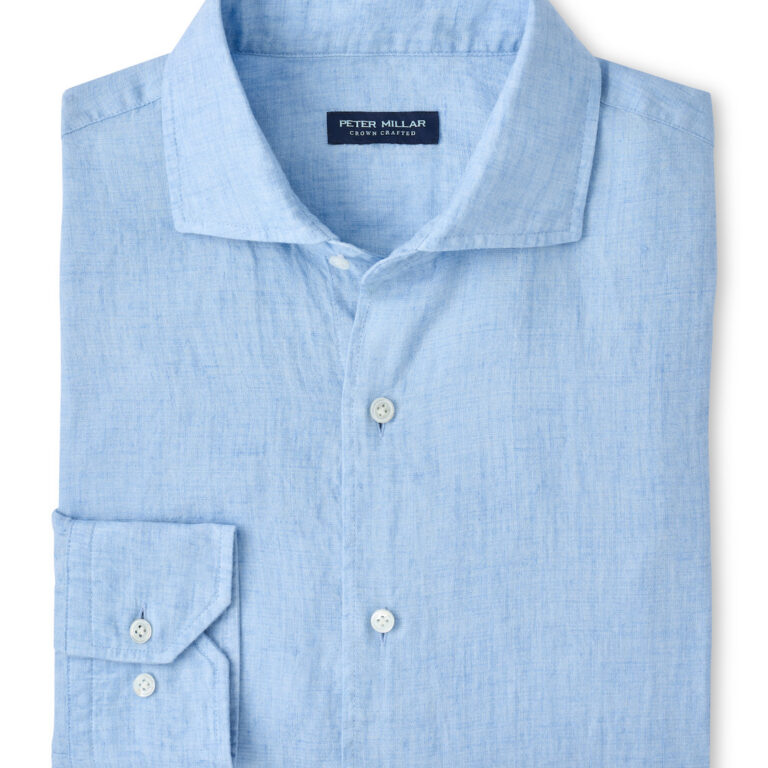Peter Millar Astino Lino Sport Shirt in Blue Frost