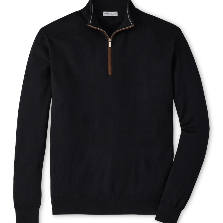 Peter Millar Autumn Crest Suede Trim Quarter-Zip in Black