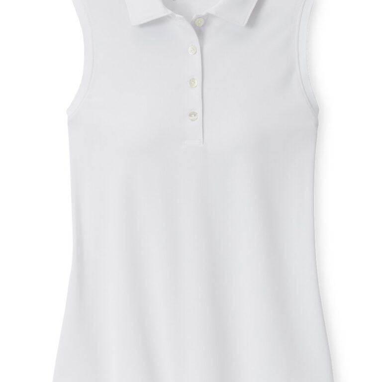 Peter Millar Banded Sport Mesh Sleeveless Button Polo in White