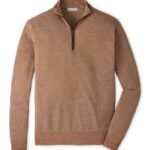 Peter Millar Blair Birdseye Quarter-Zip Sweater in Dark Amber