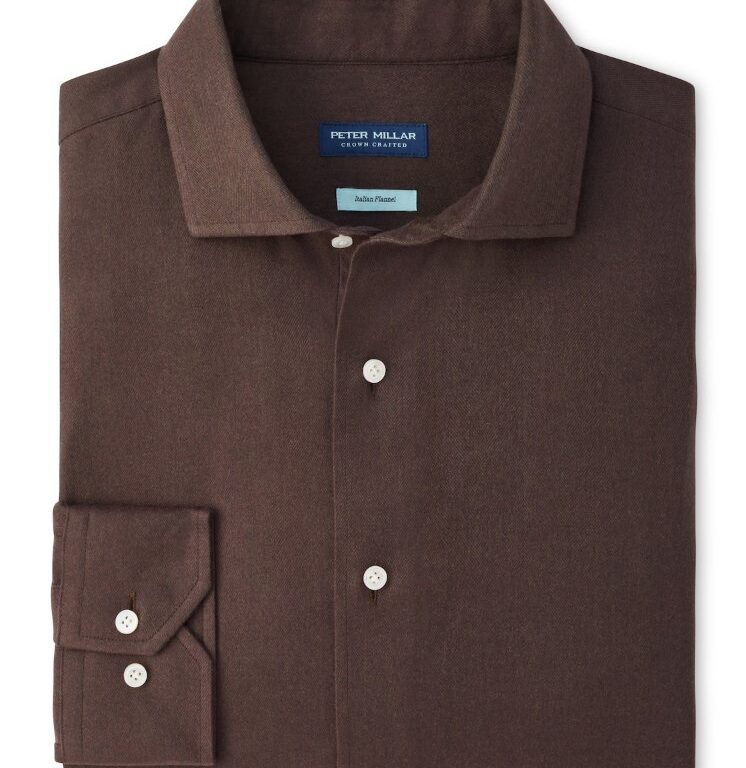 Peter Millar Brixen Italian Flannel Sport Shirt in Ash Brown