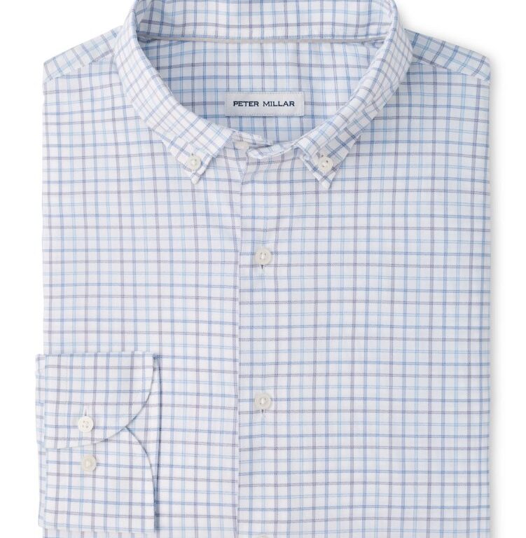 Peter Millar Bruce Crown Lite Cotton-Stretch Sport Shirt in Blue Freesia