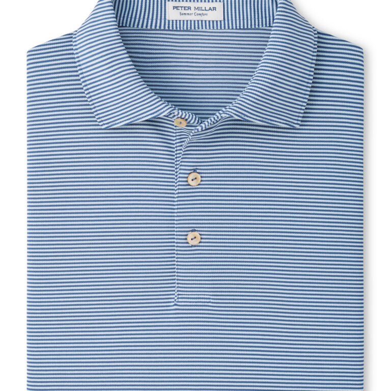 Peter Millar Candor Performance Mesh Polo – Sean Self Collar in Bali Blue / Pale Blue