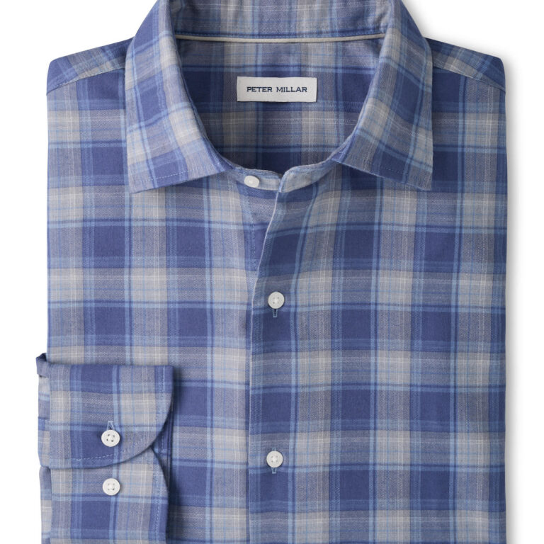 Peter Millar Cannon Performance Flannel Sport Shirt in Crown Blue