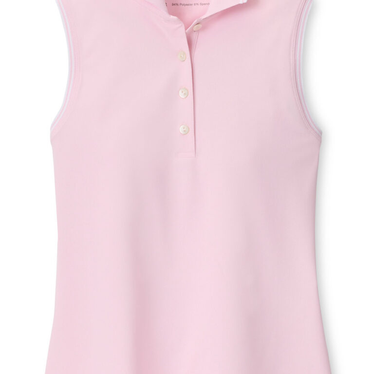 Peter Millar Canterbury Tipped Sport Mesh Sleeveless Polo in Pearl Pink / White