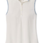 Peter Millar Canterbury Tipped Sport Mesh Sleeveless Polo in Soft White / Rainwater