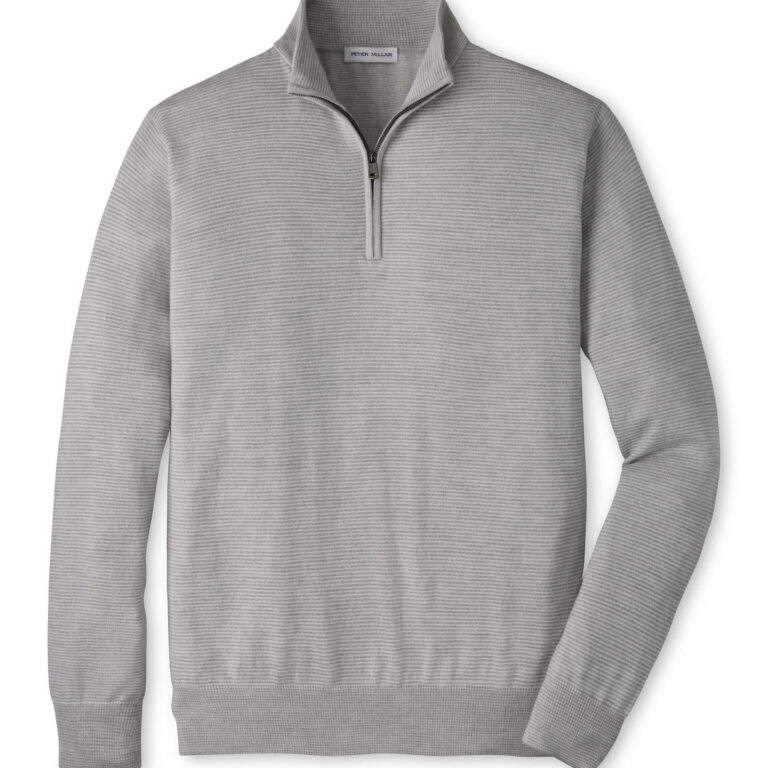 Peter Millar Canton Stripe Quarter Zip Sweater in Battleship Grey