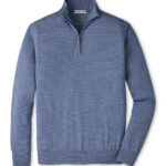 Peter Millar Canton Stripe Quarter Zip Sweater in Blue Freesia
