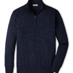 Peter Millar Canton Stripe Quarter Zip Sweater in Midnight Navy