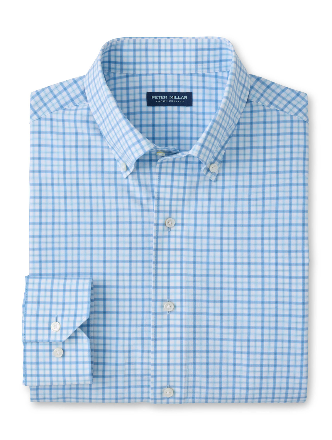 Peter Millar Clarence Performance Poplin Sport Shirt in Whitehaven Blue