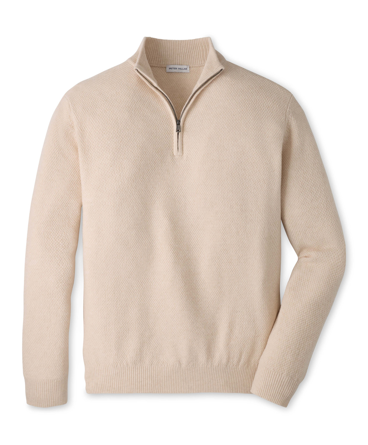 Peter Millar Crescent Texture Quarter Zip Sweater in Sandstone