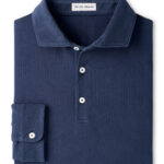 Peter Millar Crown Flex Cotton Long Sleeve Polo in Atlantic Navy