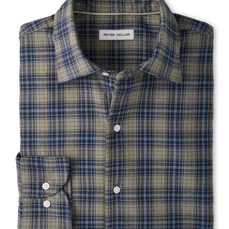 Peter Millar Dean Performance Flannel Sport Shirt in Fatigue