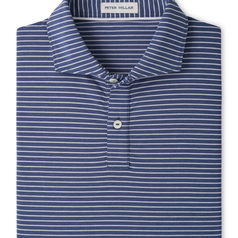 Peter Millar Etc Stripe Performance Jersey Polo – Edwin Spread Collar in Bali Blue
