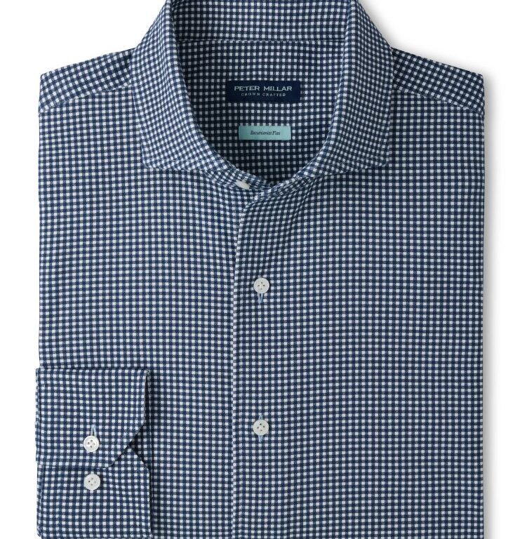 Peter Millar Excursionist Flex Gingham Sport Shirt in Cadet