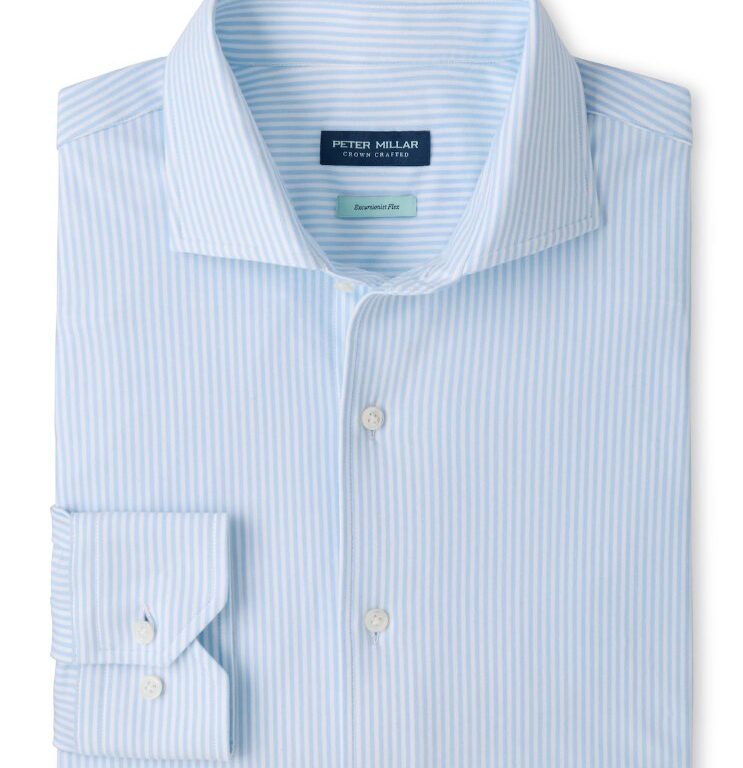 Peter Millar Excursionist Flex Stripe Sport Shirt in Blue Frost