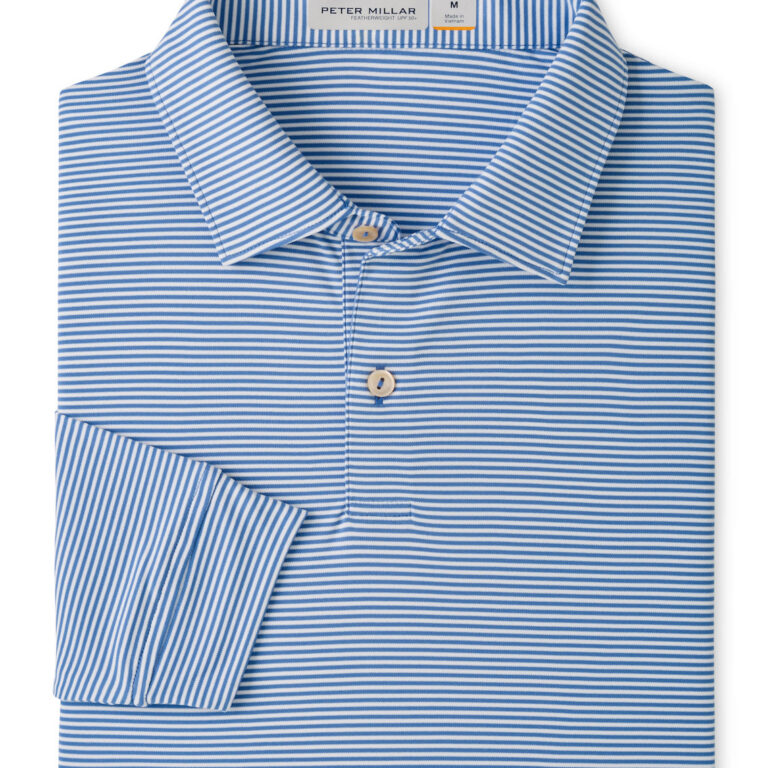 Peter Millar Featherweight Market Stripe Long-Sleeve Performance Polo - Sean Self Collar