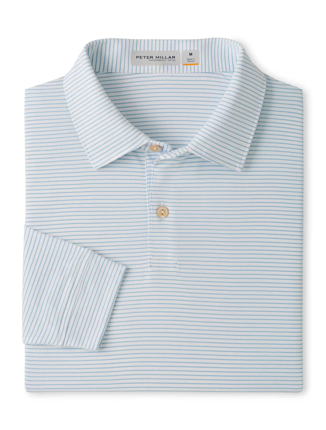 Peter Millar Featherweight Park Stripe Long-Sleeve Performance Polo – Sean Self Collar in White