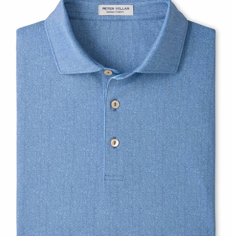 Peter Millar Herringbone Performance Jersey Polo - Sean Self Collar in Bali Blue