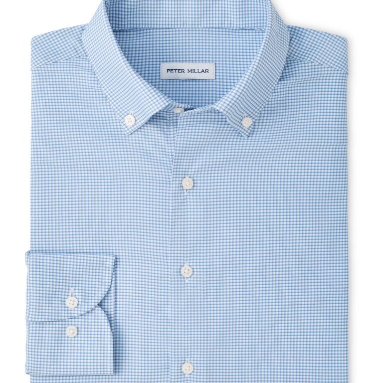 Peter Millar Leo Performance Twill Sport Shirt in Blue Freesia