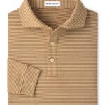 Peter Millar Lyons Stripe Performance Jersey Long-Sleeve Polo – Edwin Spread Collar in Dark Amber
