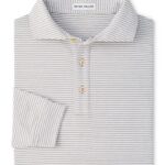 Peter Millar Lyons Stripe Performance Jersey Long-Sleeve Polo – Edwin Spread Collar in Gale Grey
