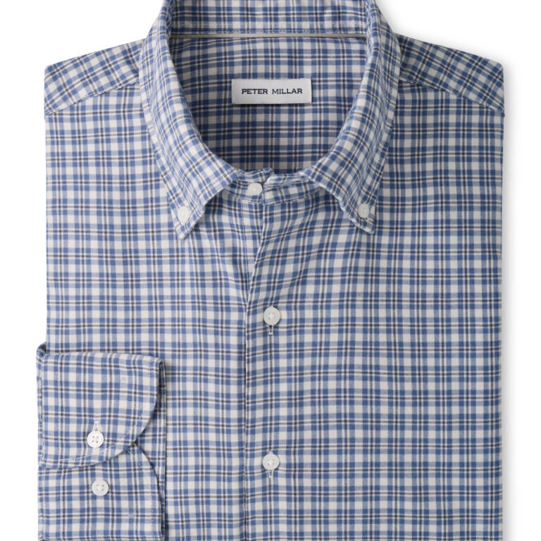 Peter Millar Oliver Performance Flannel Sport Shirt in Crown Blue