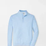 Peter Millar Perth Sugar Stripe Performance Quarter-Zip in Cottage Blue / White
