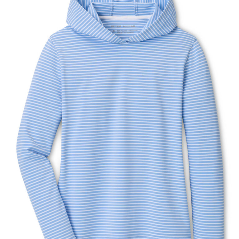 Peter Millar Pine Harbour Stripe Performance Hoodie in Cottage Blue