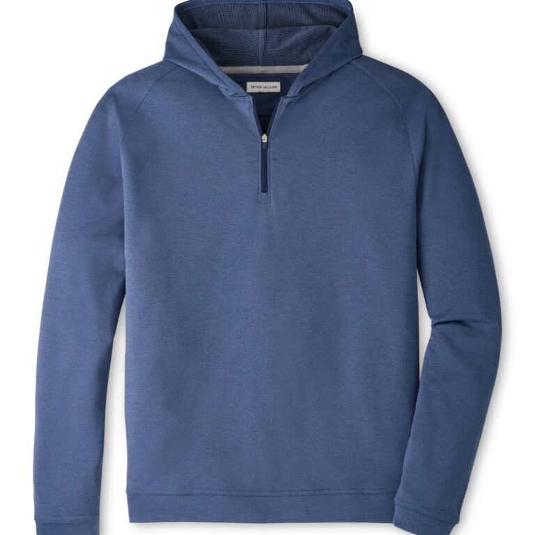 Peter Millar Pine Quarter-Zip Performance Hoodie in Navy
