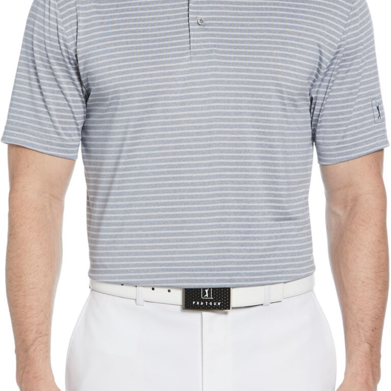 PGA Tour Heather Feeder Stripe Polo in Tradewinds Htr