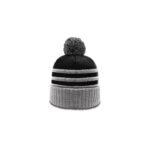 Richardson 134 Striped Beanie with Cuff & Pom in Black/Grey/White