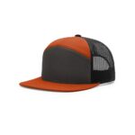 Richardson 168 7 Panel Mesh Back in Charcoal/Burnt Orange/Black