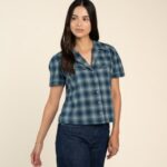 Sendero Cheyenne Western Blouse in Pecos Plaid - Indigo