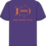 Southern Tide Men’s Short Sleeve Gameday Football Tee in Regal Purple_Endzone Orange