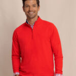 Southern Tide Men’s Cruiser Heather Quarter Zip in Heather Crab Red