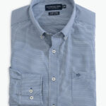 Southern Tide Men’s Long Sleeve Brrr Intercoastal Micro Gingham Sport Shirt in Seven Seas Blue