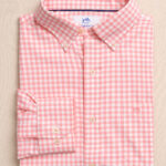 Southern Tide Men’s Long Sleeve Coastal Breeze Nassau Gingham Sport Shirt in Sea Pink