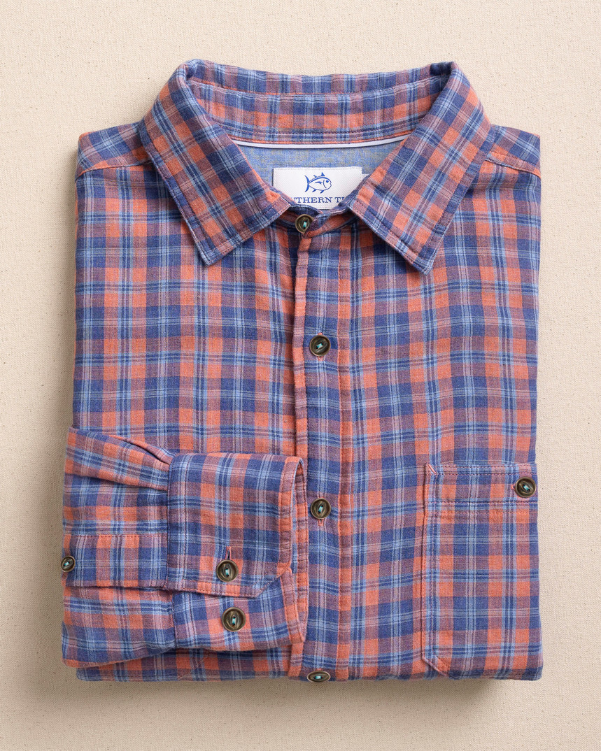 Southern Tide Men’s Long Sleeve Coral Cove Heather Double Cloth Sport Shirt