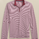 Southern Tide Men’s Long Sleeve Cruiser Micro-Stripe Heather Quarter-Zip in Heather Chianti