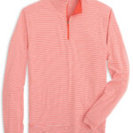 Southern Tide Men’s Long Sleeve Cruiser Micro-Stripe Heather Quarter-Zip in Heather Endzone Orange