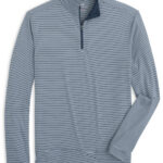 Southern Tide Men’s Long Sleeve Cruiser Micro-Stripe Heather Quarter-Zip in Heather Navy