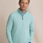 Southern Tide Men’s Long Sleeve Gulf View Heather Quarter Zip in Heather Gulf Shore