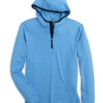 Southern Tide Men’s Long Sleeve Scuttle Hoodie Performance Heather Quarter-Zip in Heather Boat Blue