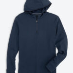 Southern Tide Men’s Long Sleeve Scuttle Hoodie Performance Heather Quarter-Zip in Heather True Navy