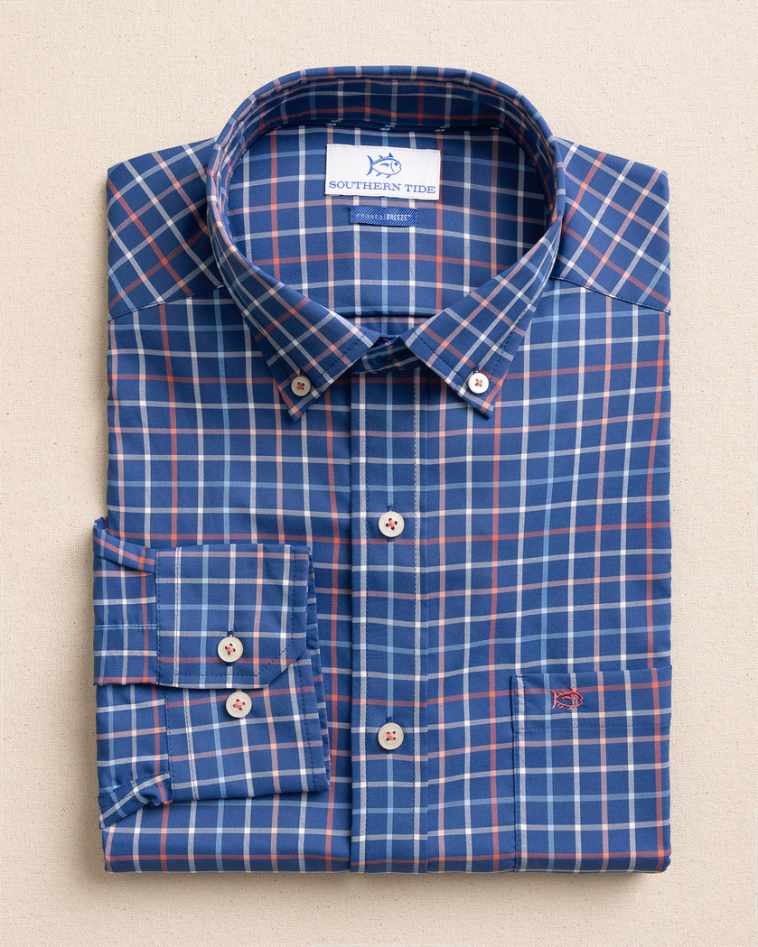 Southern Tide Men’s Long Sleeve Tradewind Tattersall Coastal Breeze Sport Shirt