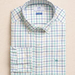 Southern Tide Men’s Long Sleeve Tradewind Tattersall Coastal Breeze Sport Shirt in Persian Green