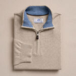Southern Tide Men’s Long Sleeve Whitehaven Heather Quarter Zip Sweater in Heather Sand Dunes