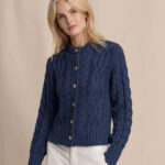 Southern Tide Women’s Long Sleeve Clarke Cable Knit Sweater in Dress Blue