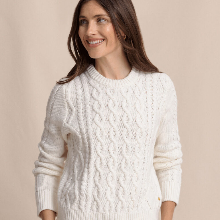 Southern Tide Women's Long Sleeve Connie Cable Knit Sweater in Sand White